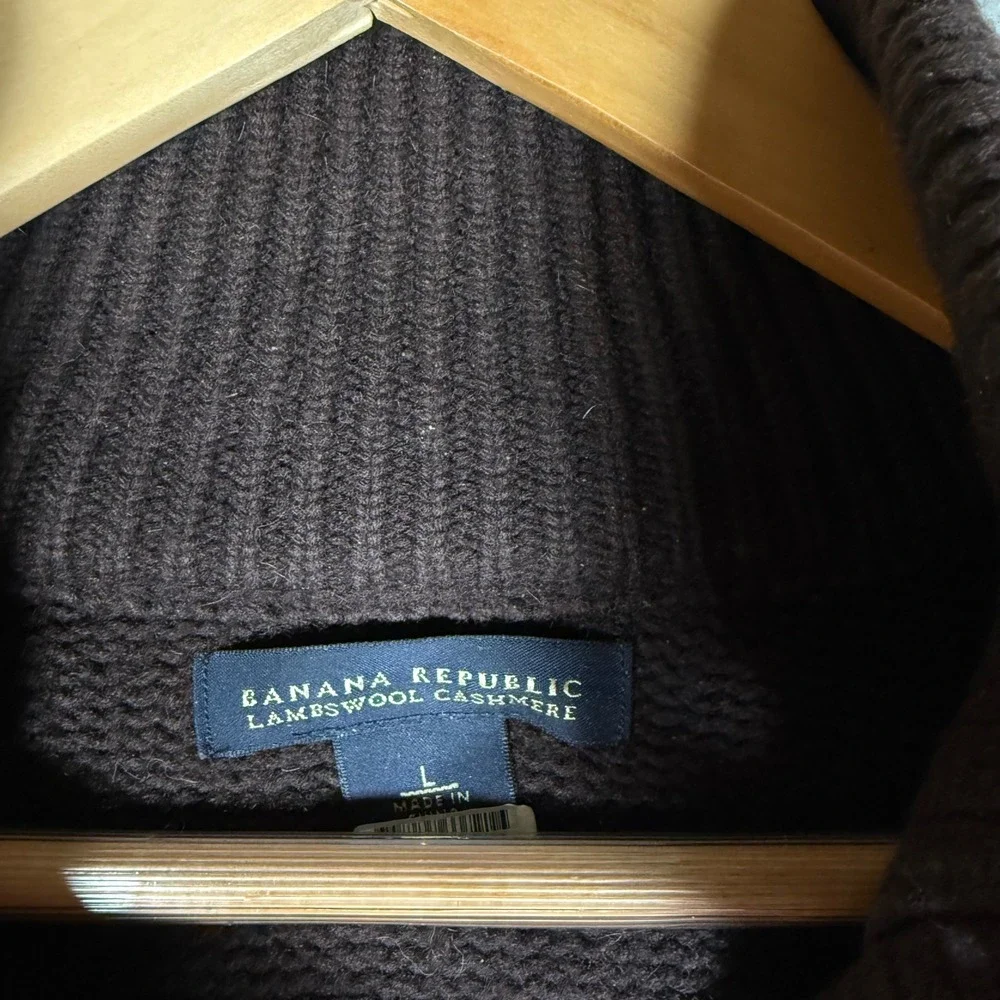 Banana Republic Brown Lambswool Cashmere Mock Neck Button Up Knit Sweater Mens L